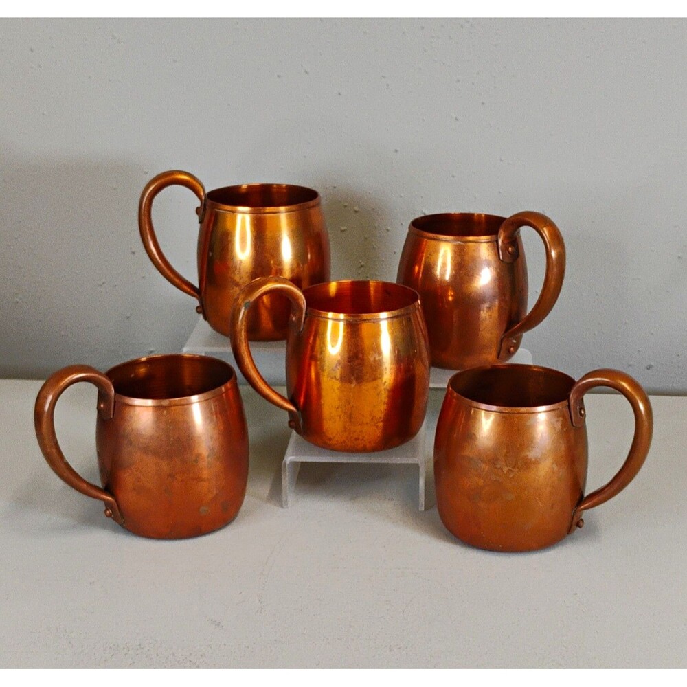 Vintage West Bend Aluminum Co. Solid Copper Mugs Set of 5 West Bend, Wis. USA